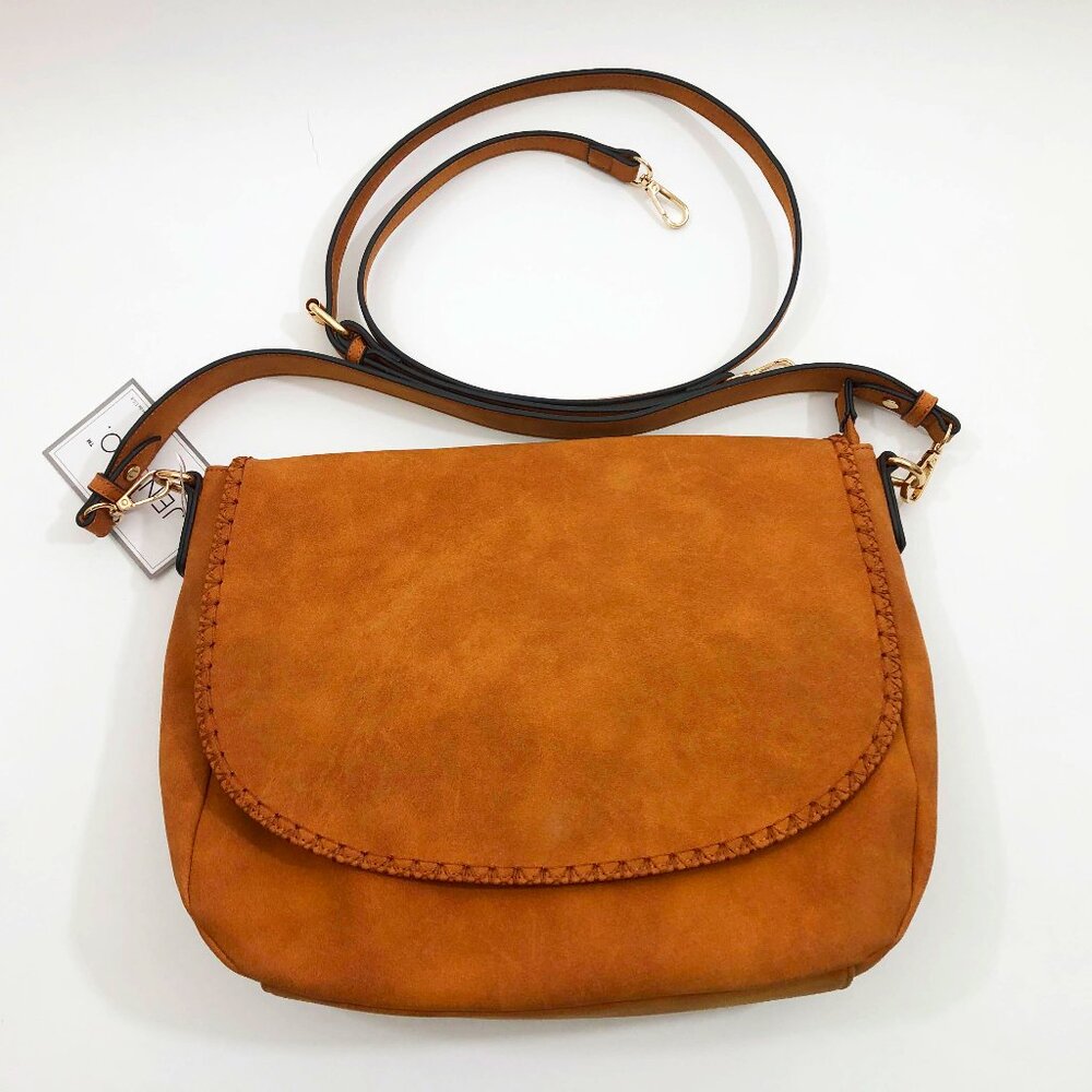 Jen & Co Jess Vegan Stitched Shoulder Bag Faux Suede Ginger 15x11x3.5 inches - Picture 3 of 8